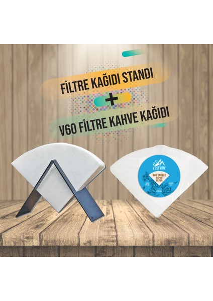 Filtre Kağıdı Tutucu Metal Stand ve V60 Filtre Kağıdı 100 Adet