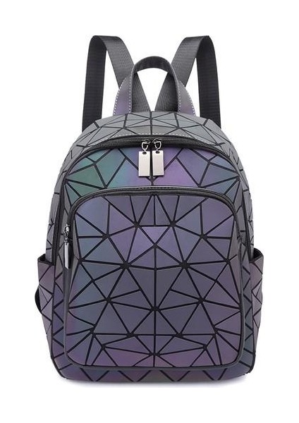 Kadın Işık Sırt Çantası Moda Geometrik Elmas Seyahat Omuz Çantası Katlanır Öğrenci Okul Shine Backpack (Yurt Dışından)