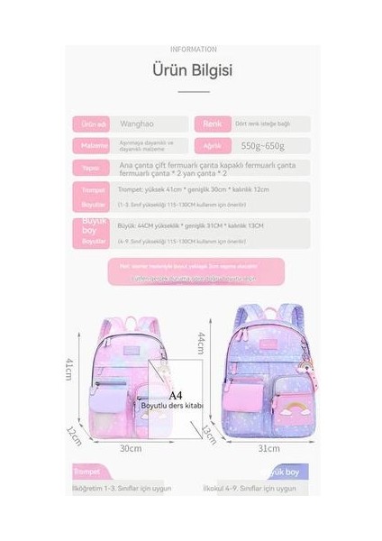 Ilkokul Okul Çantası 1-3-6. Sınıf Kız Yükü Azaltma Omurga Su Geçirmez Çocuk Omuz 6-12 Yaş Okul Çantası (Yurt Dışından) fiyatları