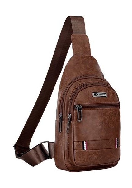 Erkek Göğüs Çantası Trend Moda Messenger Çanta Pu Deri Çok Fonksiyonlu Su Geçirmez Açık Omuz Çantası (Yurt Dışından)