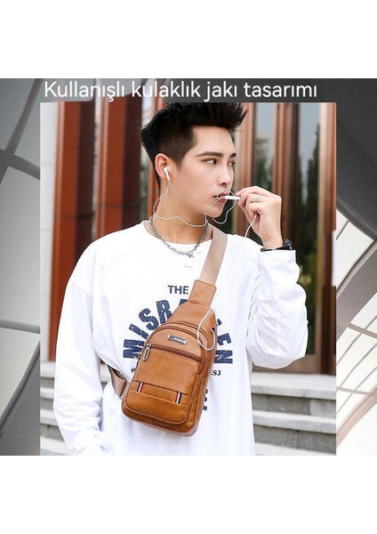 Erkek Göğüs Çantası Trend Moda Messenger Çanta Pu Deri Çok Fonksiyonlu Su Geçirmez Açık Omuz Çantası (Yurt Dışından) fiyatları