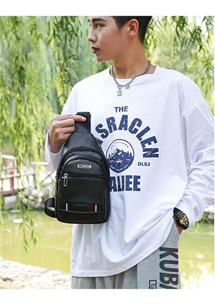 Erkek Göğüs Çantası Trend Moda Messenger Çanta Pu Deri Çok Fonksiyonlu Su Geçirmez Açık Omuz Çantası (Yurt Dışından) modelleri