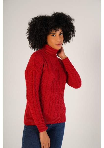 Kadın Açık Kırmızı Saç Örgülü Balıkçı Yaka Yün Kazak TRIST-6148 fiyatları