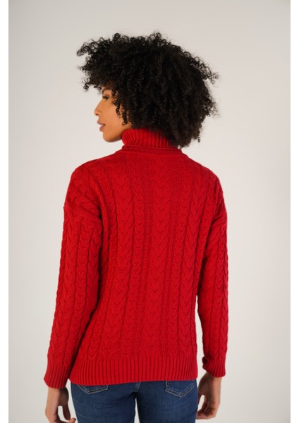 Kadın Açık Kırmızı Saç Örgülü Balıkçı Yaka Yün Kazak TRIST-6148 modelleri
