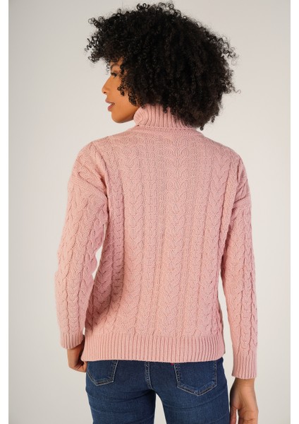 Kadın Pembe Saç Örgülü Balıkçı Yaka Yün Kazak TRIST-6148 modelleri