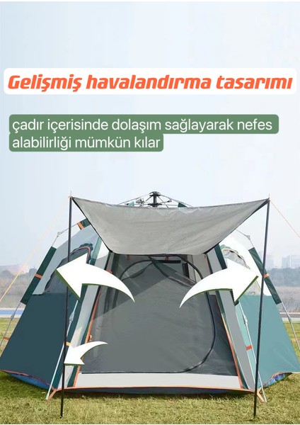 - Tam Otomatik Su ve Rüzgar Geçirmez Gölgelikli Altıgen Çadır 4-6 Kişilik Aile Çadırı 240X210X135 cm
