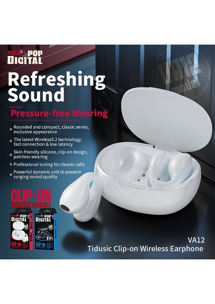 VA12 Klip Kulak Bluetooth Kulaklık - Siyah (Yurt Dışından)