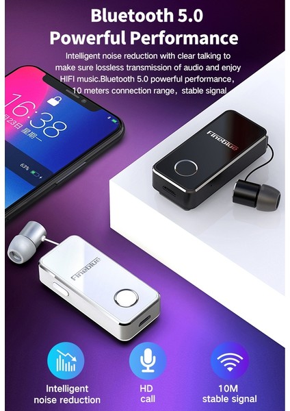 F2 Pro Titreşimli Uyarı Klipsli Bluetooth Kulaklık - Siyah (Yurt Dışından)