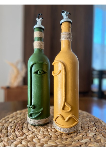 El Yapımı Soyut Yüz Tasarımı Şarap Şişesi Dekorasyonu, Dekoratif Şarap Şişeleri 2'li Set indirimleri