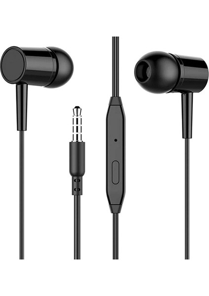 Aux Girişli Cep Telefonlarına Uyumlu Oppo Samsung Lenova Venüs Uyumlu Siyah Mikrofonlu Kablolu Kulak Içi Kulaklık
