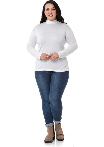 Büyük Beden Yarım Balıkçı Uzun Kollu Viskon Beyaz Body fiyatları