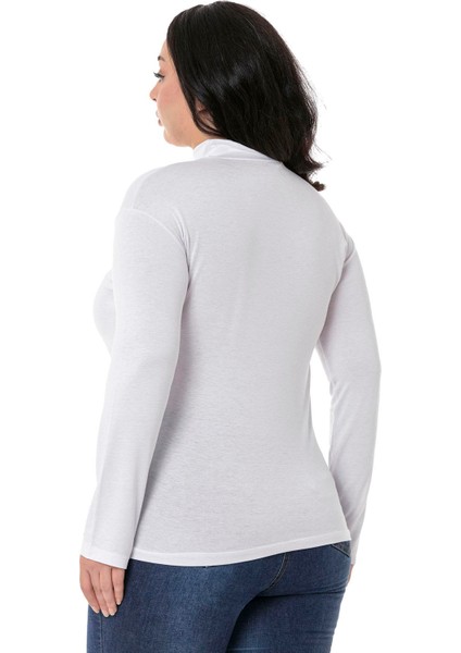 Büyük Beden Yarım Balıkçı Uzun Kollu Viskon Beyaz Body modelleri