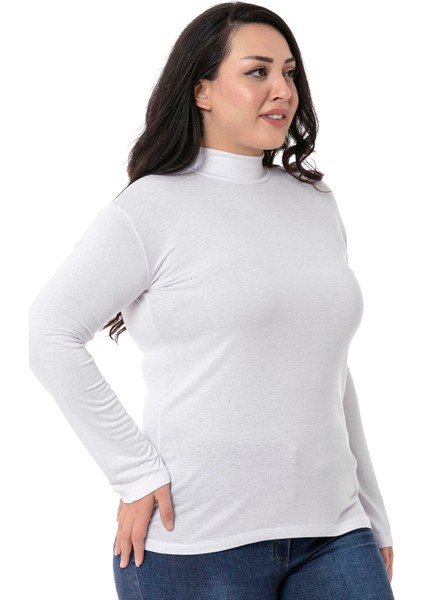 Büyük Beden Yarım Balıkçı Uzun Kollu Viskon Beyaz Body fırsatları