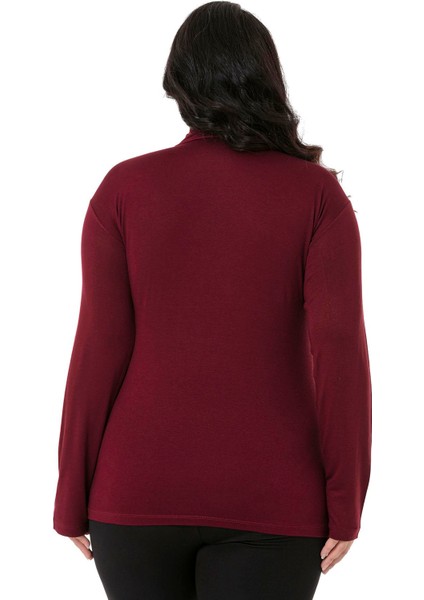 Büyük Beden Yarım Balıkçı Uzun Kollu Viskon Bordo Body modelleri