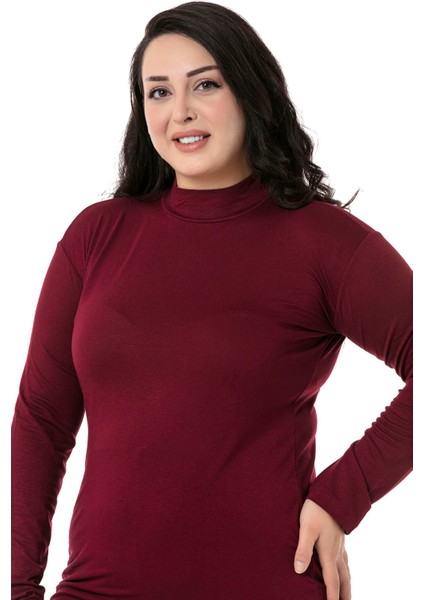 Büyük Beden Yarım Balıkçı Uzun Kollu Viskon Bordo Body fırsatları