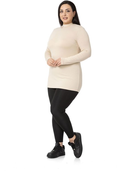 Büyük Beden Yarım Balıkçı Uzun Kollu Viskon Bej Rengi Body fiyatları