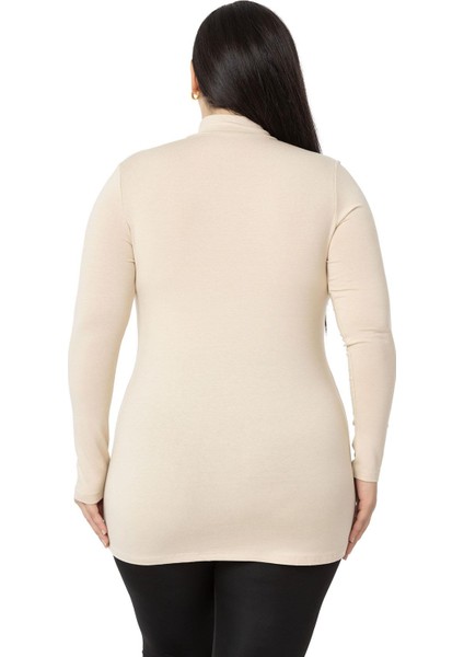 Büyük Beden Yarım Balıkçı Uzun Kollu Viskon Bej Rengi Body modelleri