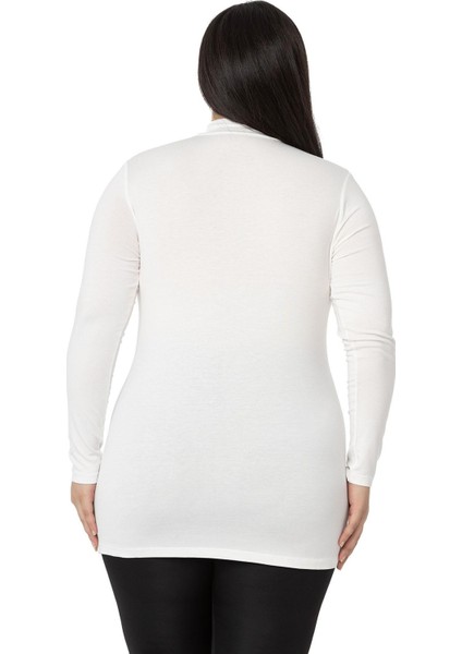 Büyük Beden Yarım Balıkçı Uzun Kollu Viskon Ekru Body modelleri