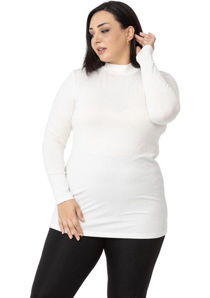 Büyük Beden Yarım Balıkçı Uzun Kollu Viskon Ekru Body fırsatları