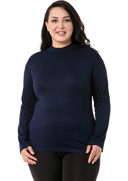 Büyük Beden Yarım Balıkçı Uzun Kollu Viskon Lacivert Body