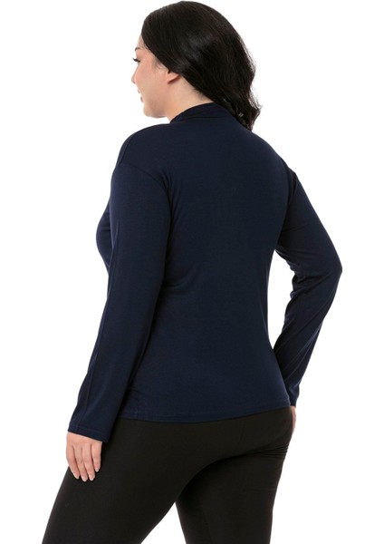 Büyük Beden Yarım Balıkçı Uzun Kollu Viskon Lacivert Body modelleri