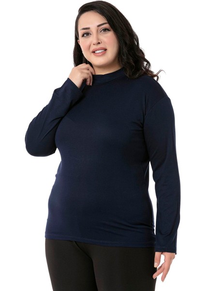 Büyük Beden Yarım Balıkçı Uzun Kollu Viskon Lacivert Body fırsatları