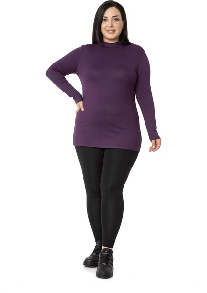 Büyük Beden Yarım Balıkçı Uzun Kollu Viskon Mürdüm Body fiyatları