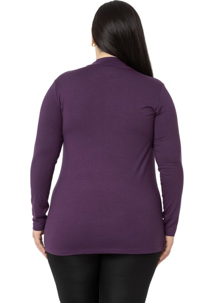 Büyük Beden Yarım Balıkçı Uzun Kollu Viskon Mürdüm Body modelleri