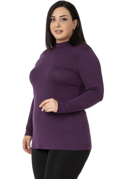 Büyük Beden Yarım Balıkçı Uzun Kollu Viskon Mürdüm Body fırsatları