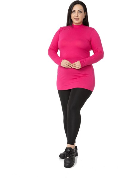 Büyük Beden Yarım Balıkçı Uzun Kollu Viskon Fuşya Body fiyatları