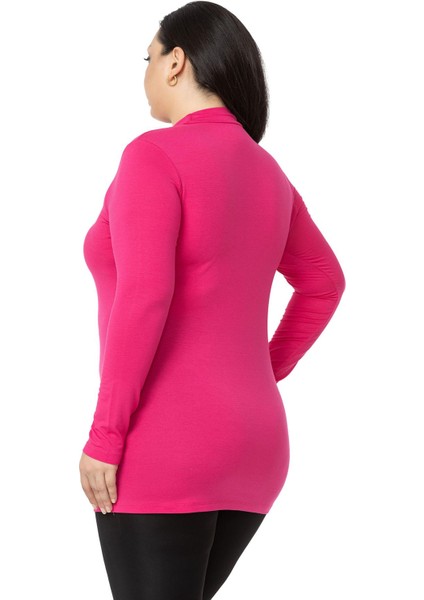 Büyük Beden Yarım Balıkçı Uzun Kollu Viskon Fuşya Body modelleri