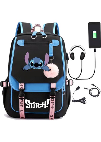 Yeni Lilo Stitch Stitch Stitch USB Şarj Edilebilir Okul Çantası Erkek ve Kadın Öğrenci Sırt Çantası Sırt Çantası (Yurt Dışından)