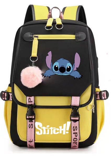 Yeni Lilo Stitch Stitch Stitch USB Şarj Edilebilir Okul Çantası Erkek ve Kadın Öğrenci Sırt Çantası Sırt Çantası (Yurt Dışından)