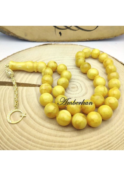 Damla Kehribar 33’lük Gümüş Püsküllü Tesbih – Küre Kesim – Sarı – 15.5 mm modelleri