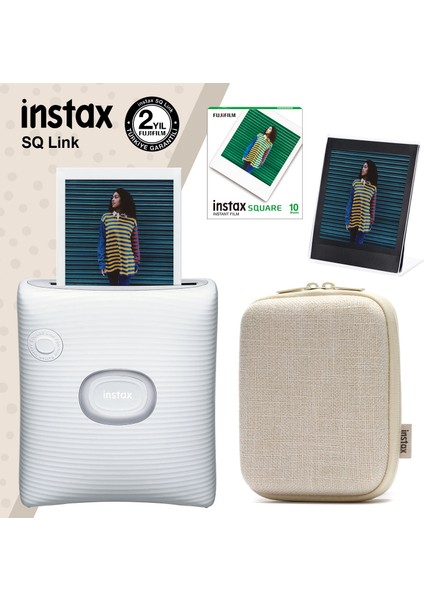 Instax Sq Link Beyaz Yazıcı 10LU Square Film Kılıf ve Pleksi Çerçeve