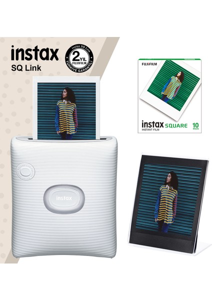 Instax Sq Link Beyaz Yazıcı 10LU Square Film ve Pleksi Çerçeve