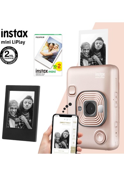 Instax Mini Liplay Hybrid Blush Gold Fotoğraf MAKINESI-20LI Mini Film ve Çerçeve