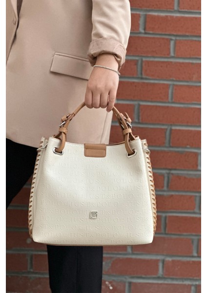 Krem Örgü Detaylı 4 Bölmeli Kadın El & Omuz Çantası ve Cüzdan Kombini 30X27CM PBU4031 fiyatları