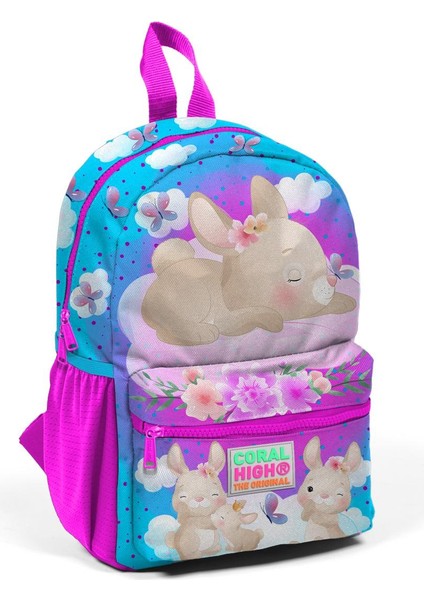 Minik Yuva Sırt Çantası Mavi Pembe Tavşan Desenli Iki Bölmeli 23536