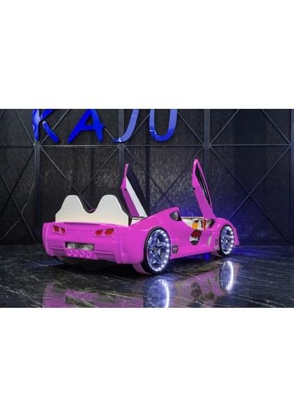 Arabalı Yatak Çocuk Karyolası Kumandalı Işık ve Ses Sistemli Moon Aero Full Pembe