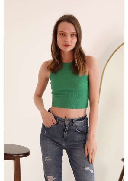 Kaşkorse Kumaş Bisiklet Yaka Kadın Crop Bluz modelleri