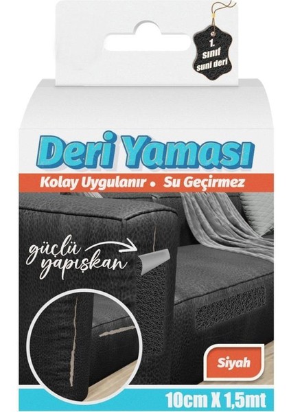 Deri Yaması Kendinden Güçlü Yapışkanlı Kolay Uygulanır Su Geçirmez 10 cm x 1,5 Metre-Siyah