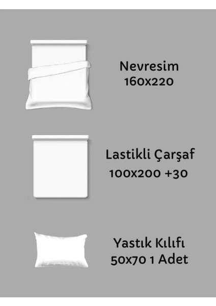 Patiska Yeni Nesil Çarşafı Lastikli Çift Taraflı Tek Kişilik Nevresim Takımı-Su Yeşili Gri