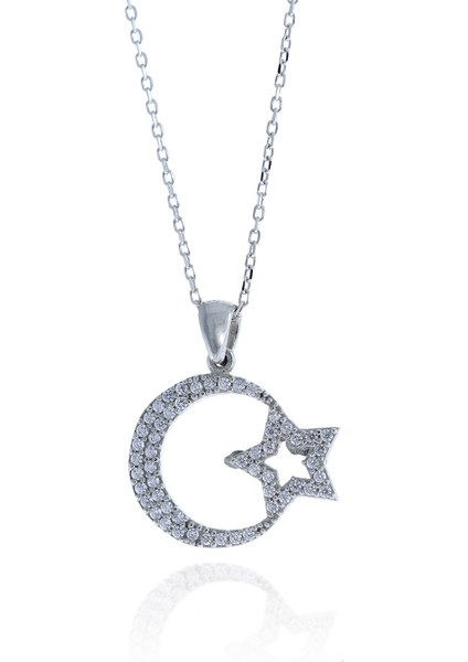Ayyıldız Model Zirkon Taşlı Gümüş Kolye