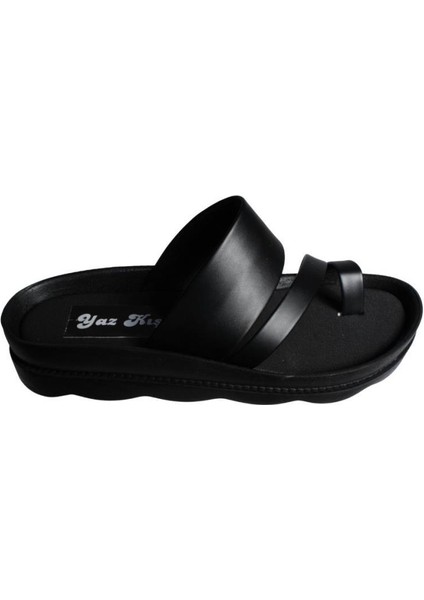 Yazkış Kadın Siyah Cilt Parmak Geçkili Üzeri Şeritli Terlik fiyatları