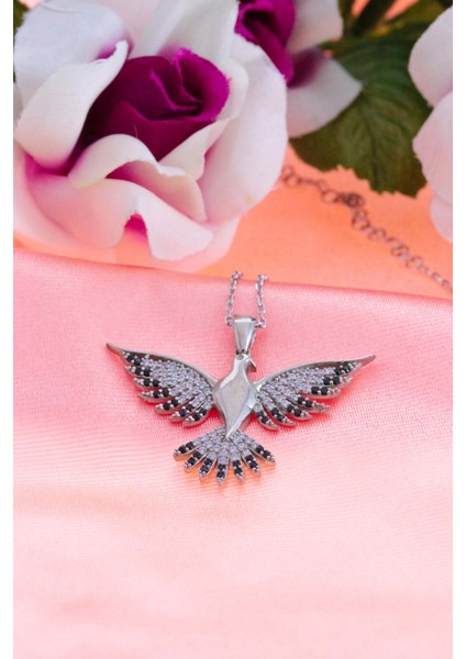 Anka Kuşu Model Zirkon Taşlı Gümüş Kolye