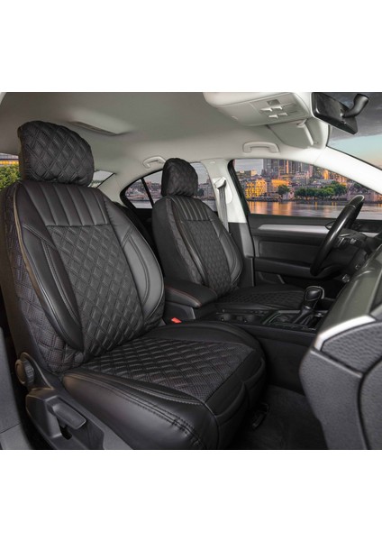 Fresh Start seat Leon Uyumlu Yarı Deri Oto Koltuk Kılıfı Ön Arka Takım Tam Siyah