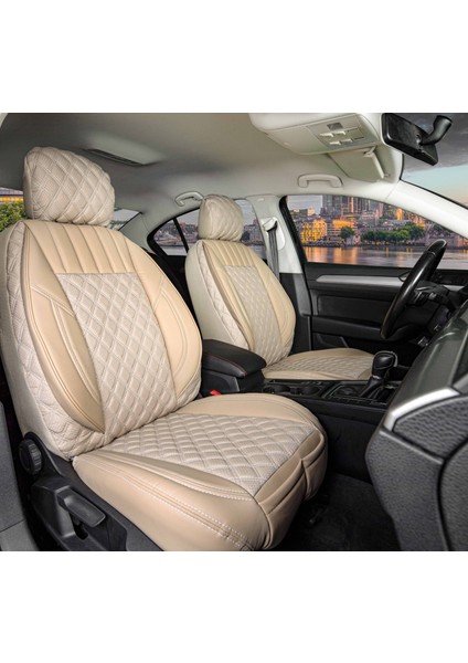 seat Toledo Uyumlu Yarı Deri Oto Koltuk Kılıfı Ön Arka Takım Bej