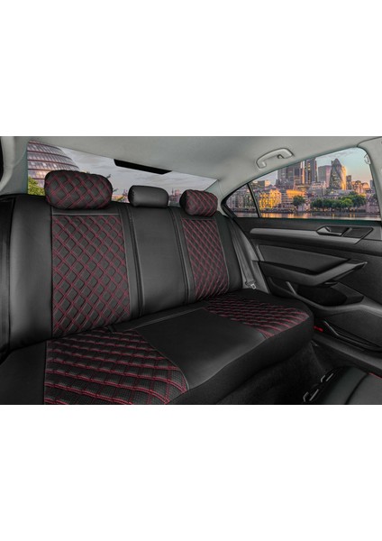 Fresh Start Mazda Cx9 Uyumlu Yarı Deri Oto Koltuk Kılıfı Ön Arka Takım Siyah Kırmızı