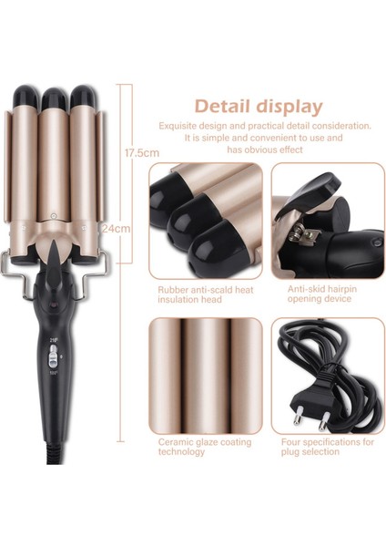 Profesyonel Seramik Wag Su Dalgası Saç Maşası 220 Derece 25 mm Kalın Bukle modelleri